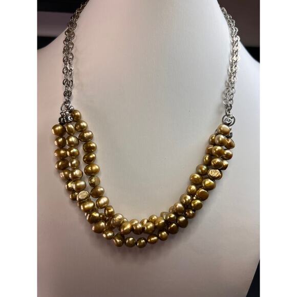 NEW golden green freshwater pearl and sterling silver necklace - Picture 2 of 14